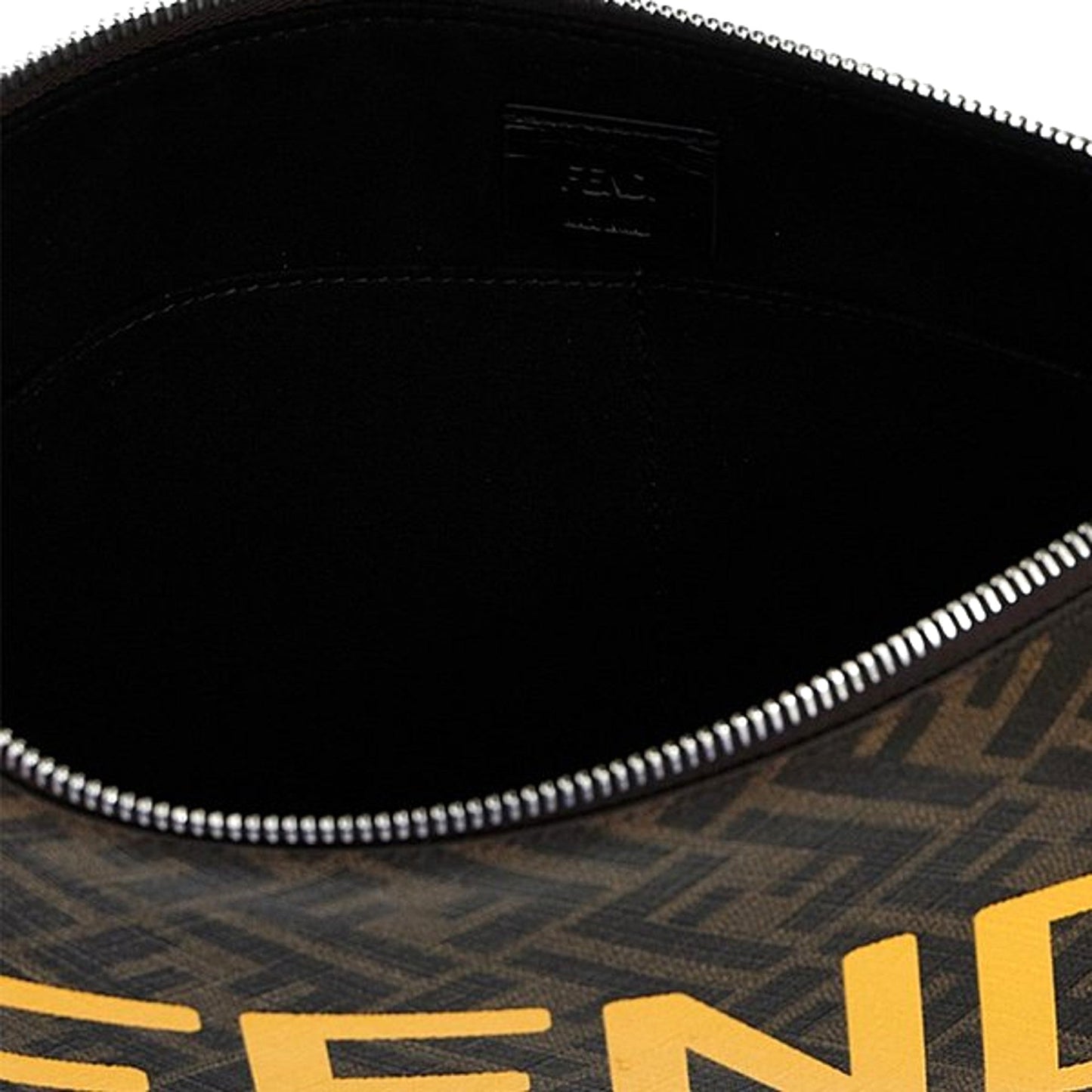 Fendi Coated Canvas Brown and Yellow Zucca Print Large Pouch Wristlet