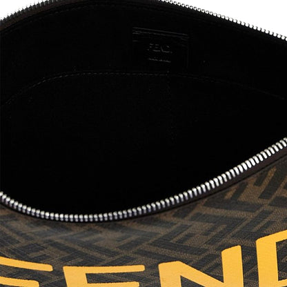 Fendi Coated Canvas Brown and Yellow Zucca Print Large Pouch Wristlet