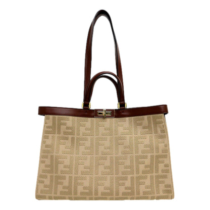 Fendi FF Peekaboo X-Lite Brown Beige Canvas and Leather Tote