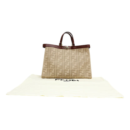 Fendi FF Peekaboo X-Lite Brown Beige Canvas and Leather Tote