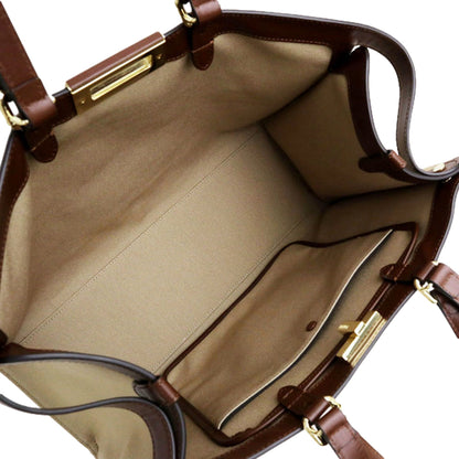 Fendi FF Peekaboo X-Lite Brown Beige Canvas and Leather Tote