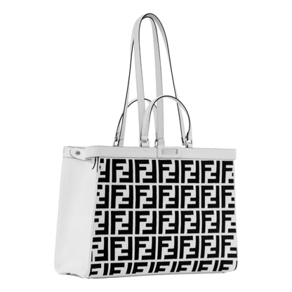 Fendi FF Canvas Leather Black and White Turn Lock X-Tote