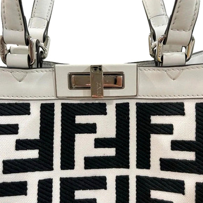 Fendi FF Canvas Leather Black and White Turn Lock X-Tote