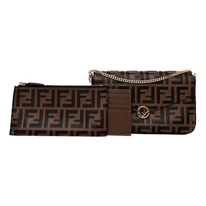 Fendi F is Fendi Brown Zucca Embossed Leather Envelope Wallet on Chain with Pouches