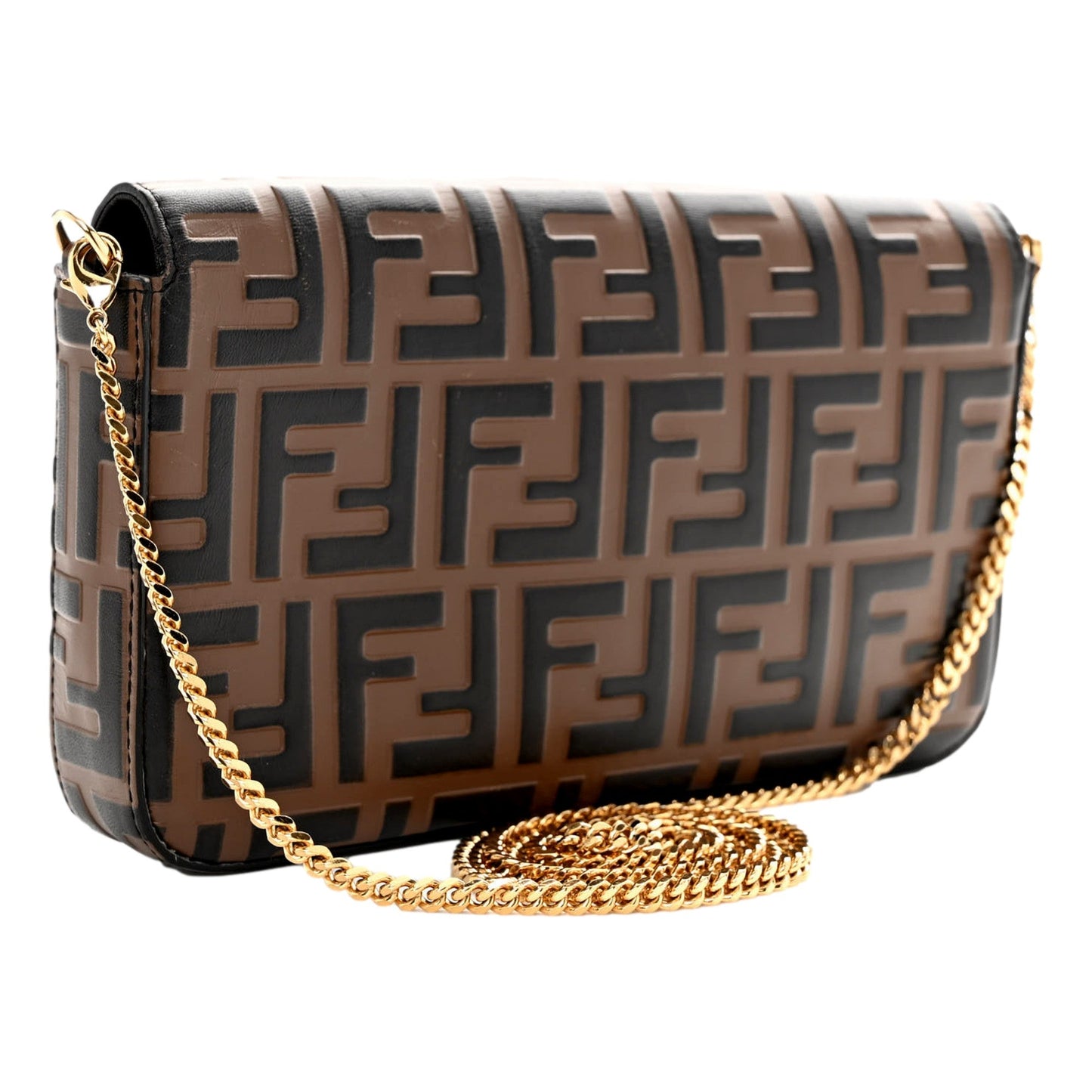 Fendi F is Fendi Brown Zucca Embossed Leather Envelope Wallet on Chain with Pouches