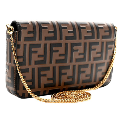 Fendi F is Fendi Brown Zucca Embossed Leather Envelope Wallet on Chain with Pouches