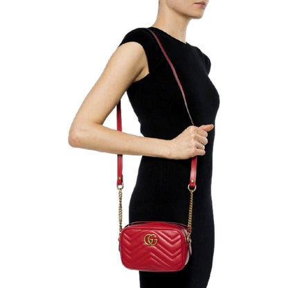 Gucci GG Marmont Matelassé Red Leather Crossbody Mini Bag