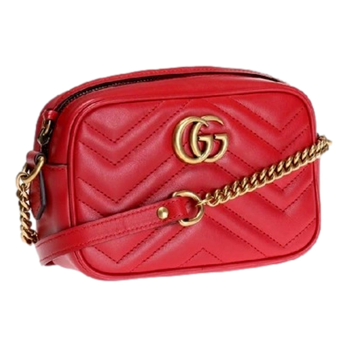 Gucci GG Marmont Matelassé Red Leather Crossbody Mini Bag