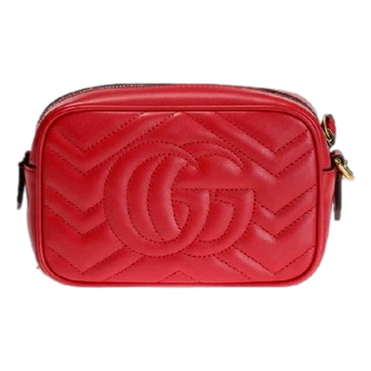 Gucci GG Marmont Matelassé Red Leather Crossbody Mini Bag