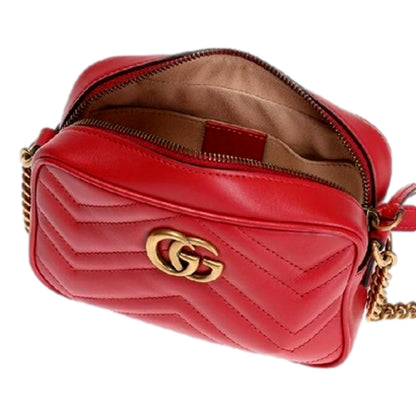 Gucci GG Marmont Matelassé Red Leather Crossbody Mini Bag