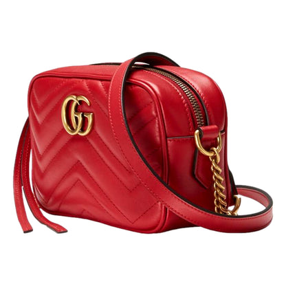 Gucci GG Marmont Matelassé Red Leather Crossbody Mini Bag