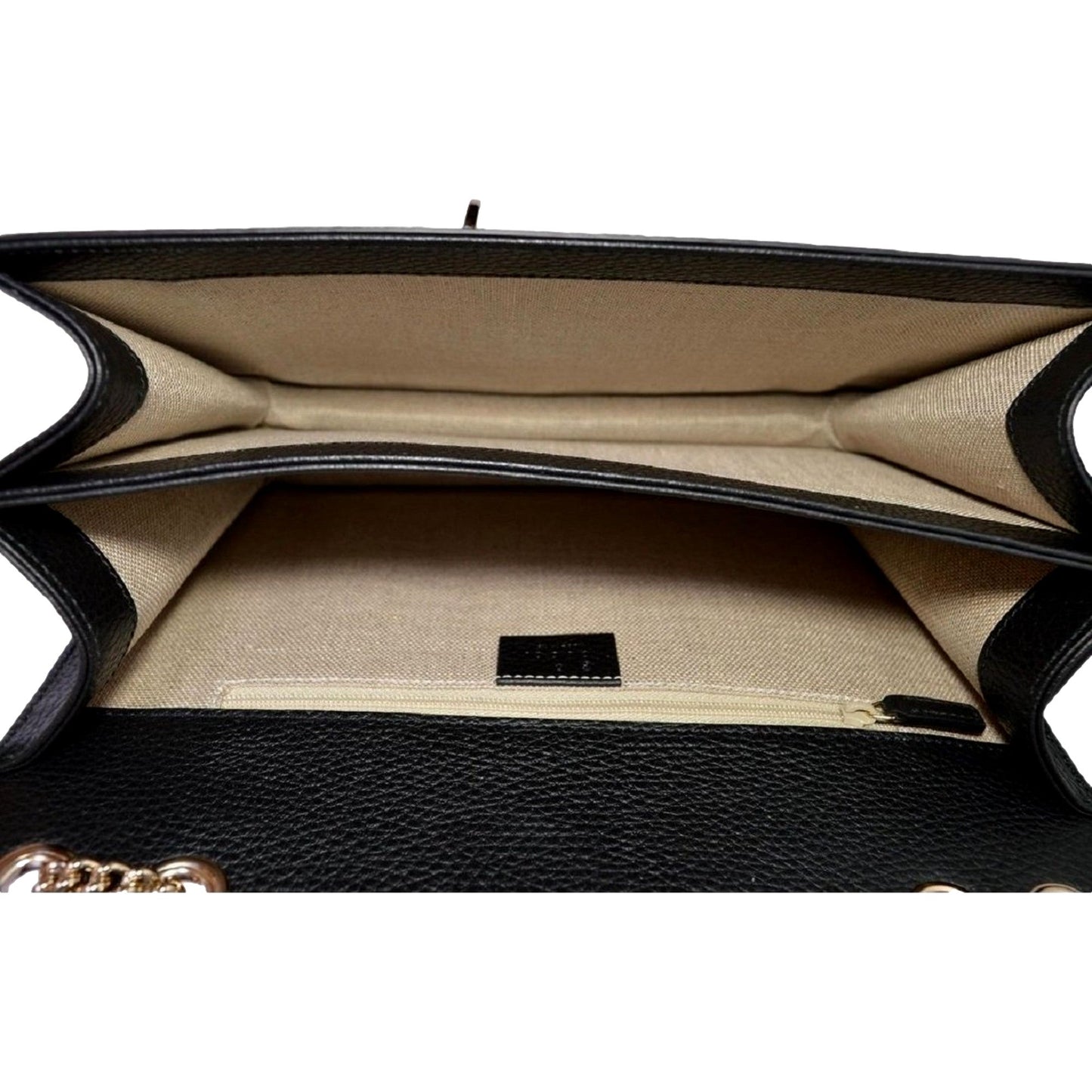 Gucci Marmont Black Leather Interlocking GG Gold Chain Strap Crossbody Handbag