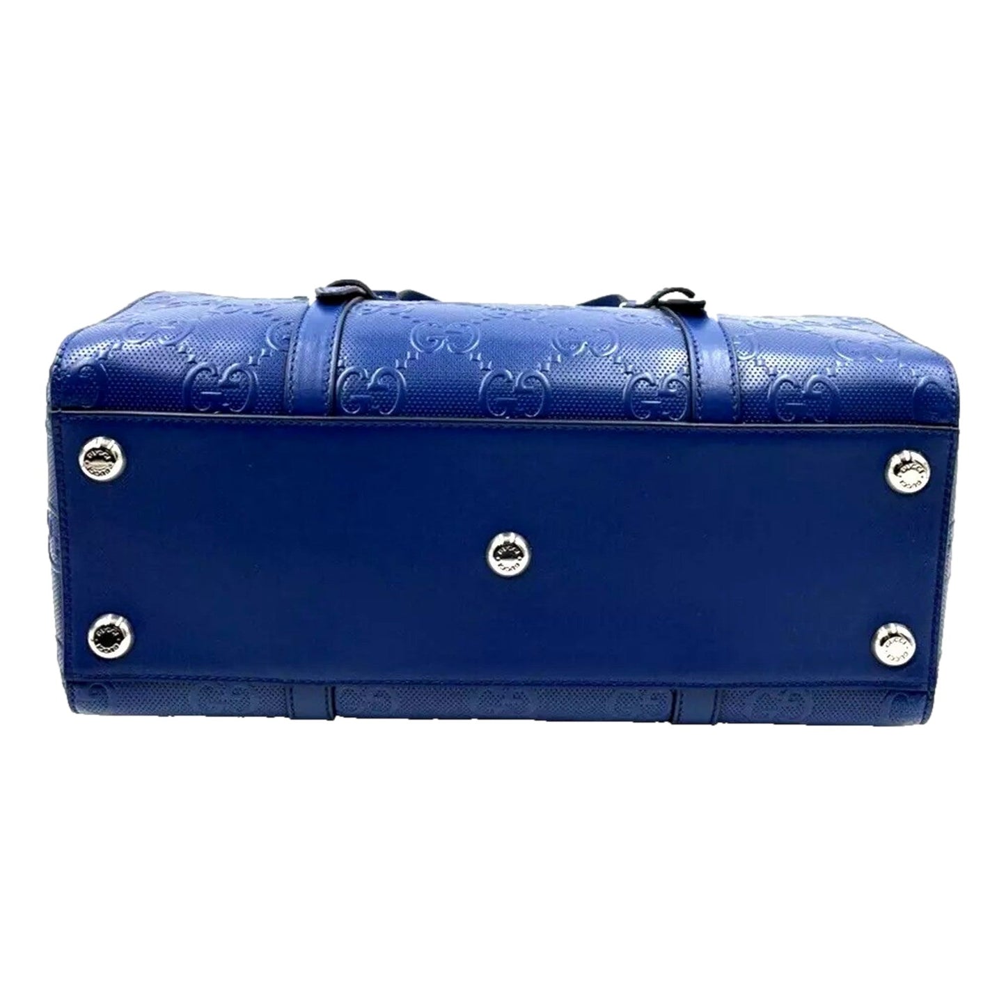 GUCCI GG Motif Tennis Embossed Top Handle Medium Tote Bag Blue