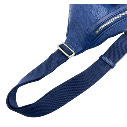 Gucci Calfskin GG Tennis Embossed Pocket Belt Bag Blue