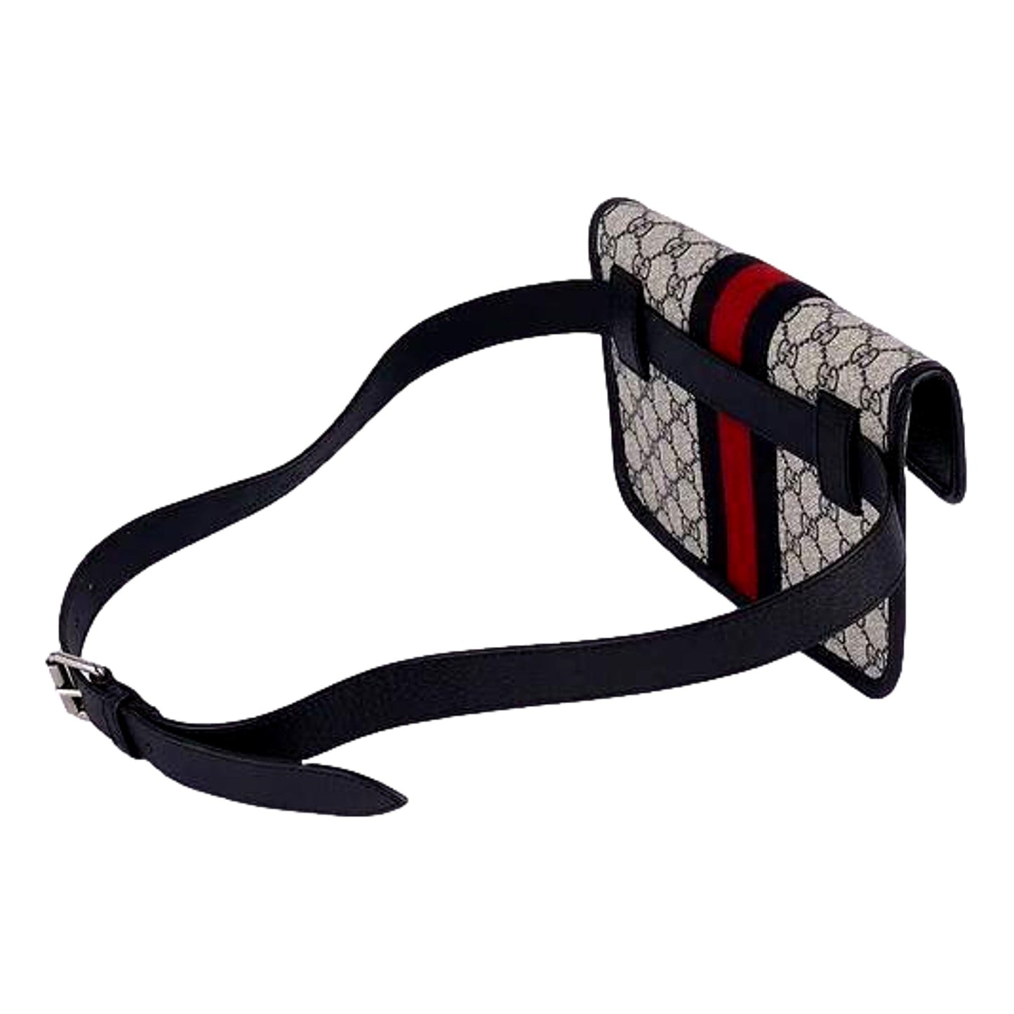 Gucci Ophidia Flap Belt Bag GG Beige Coated Canvas Navy and Red