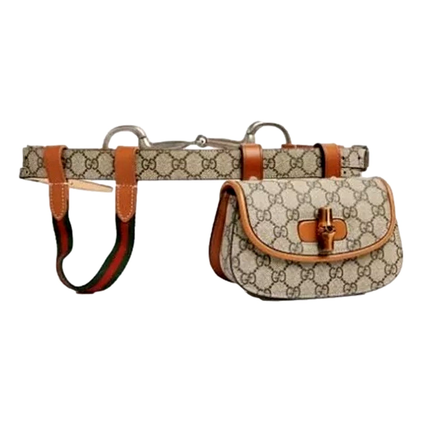 Gucci GG Supreme Monogram Web Bamboo 1947 Mini Belt Bag In Beige 75