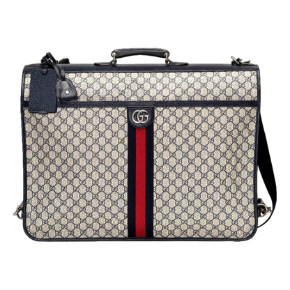 Gucci GG Supreme Canvas Blue Web Stripe Leather Garment Bag