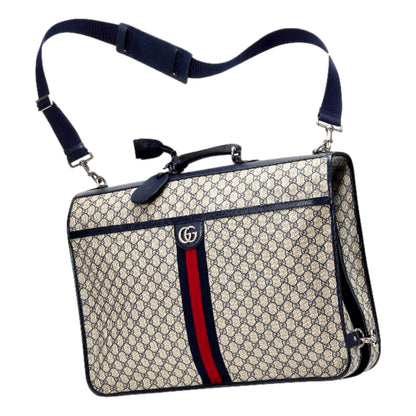 Gucci GG Supreme Canvas Blue Web Stripe Leather Garment Bag