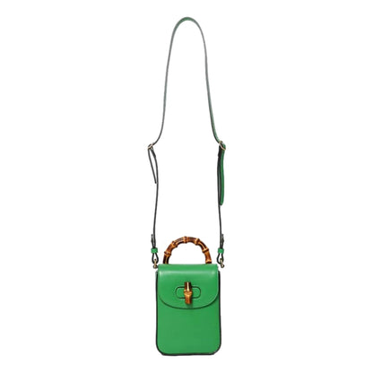 Gucci Bamboo Mini Handbag Top Handle Bag in Green Leather