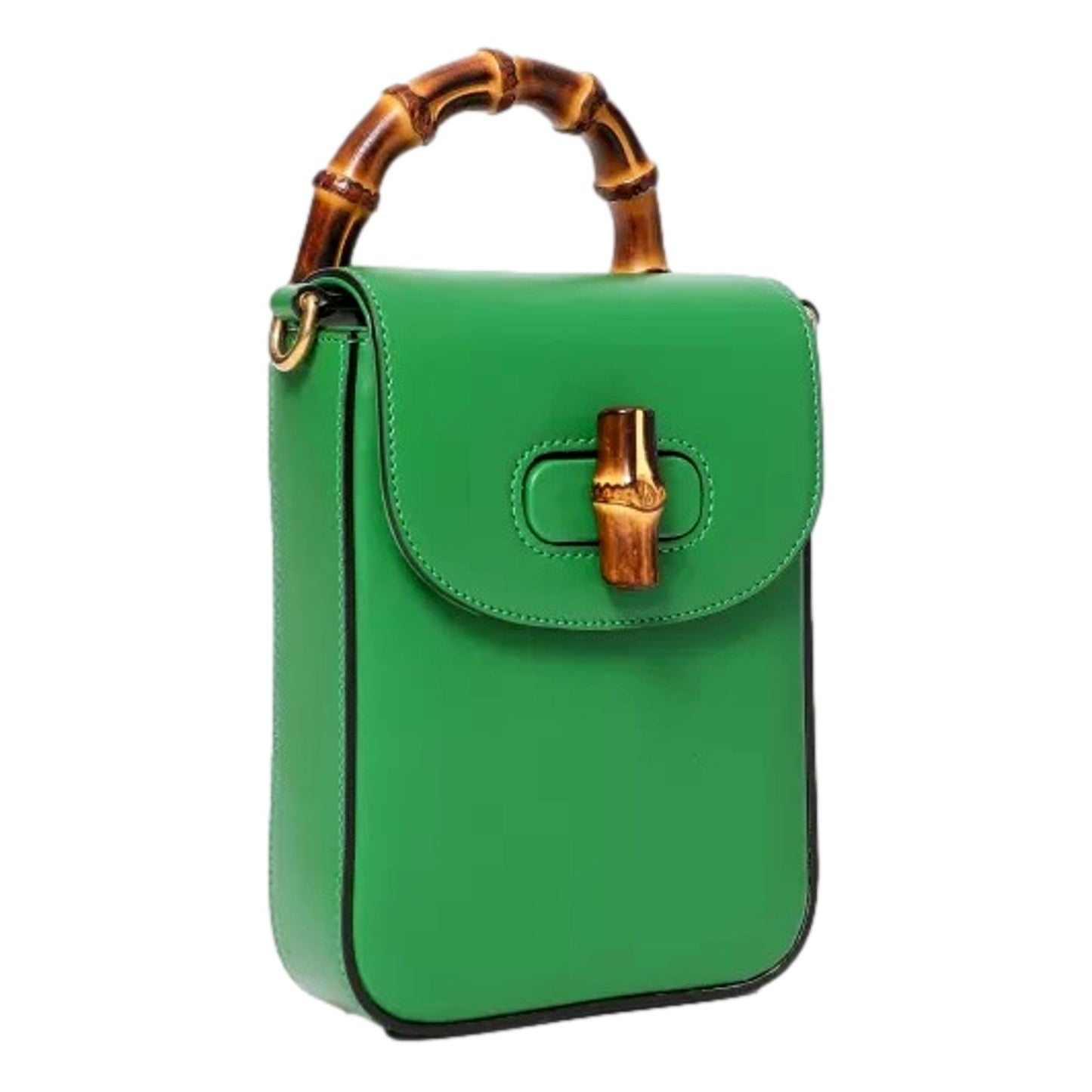 Gucci Bamboo Mini Handbag Top Handle Bag in Green Leather