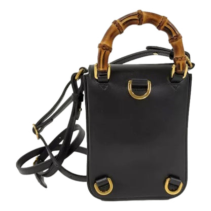 Gucci Bamboo Mini Handbag Top Handle Bag in Black Leather
