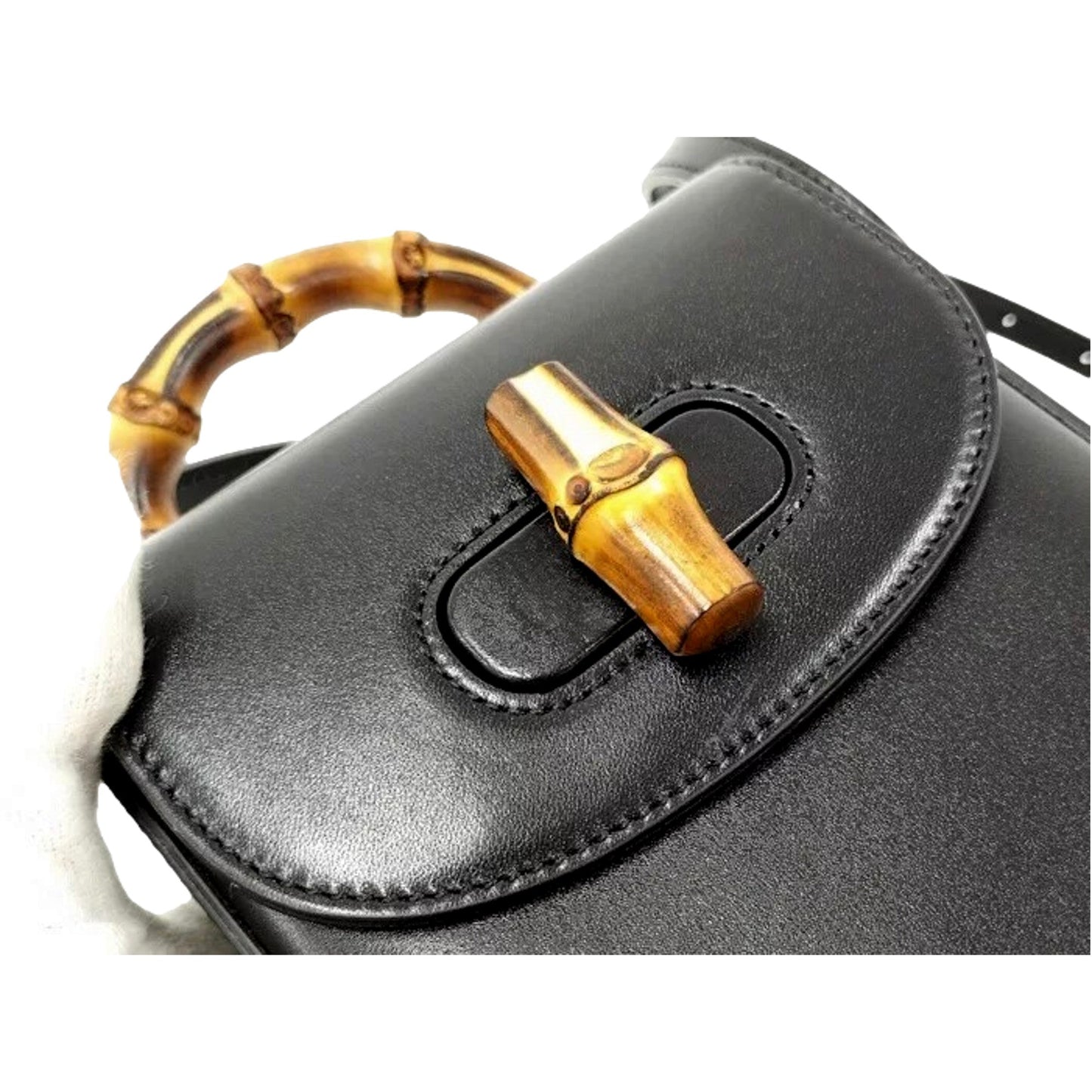 Gucci Bamboo Mini Handbag Top Handle Bag in Black Leather