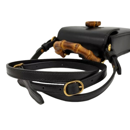Gucci Bamboo Mini Handbag Top Handle Bag in Black Leather