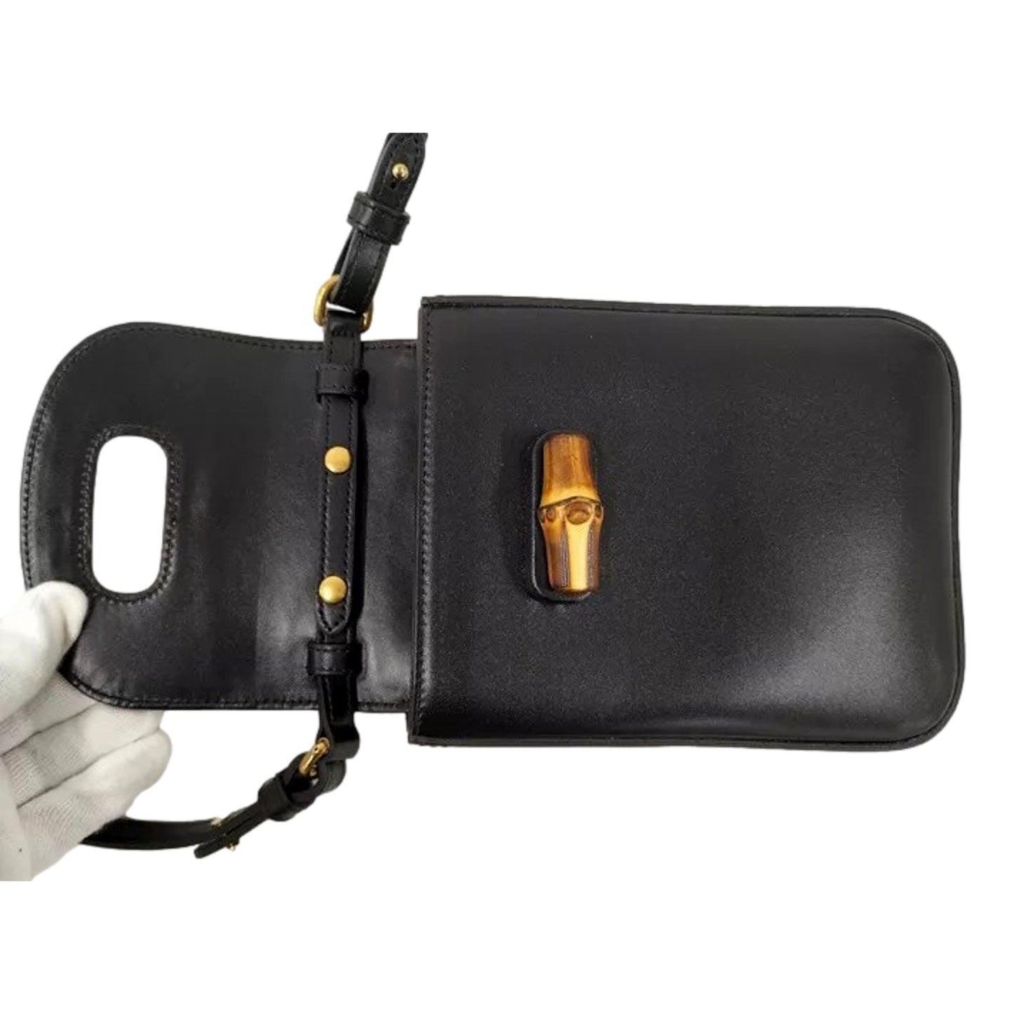 Gucci Bamboo Mini Handbag Top Handle Bag in Black Leather