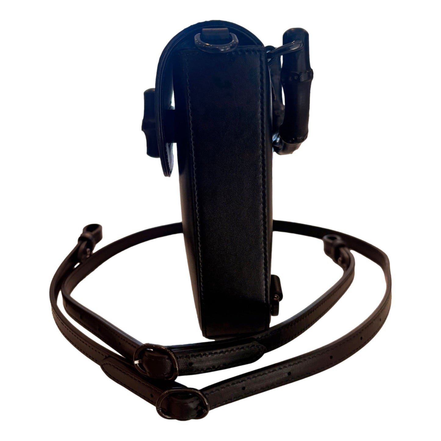 Gucci Bamboo 1947 Mini Handbag Top Handle Bag in Black Leather