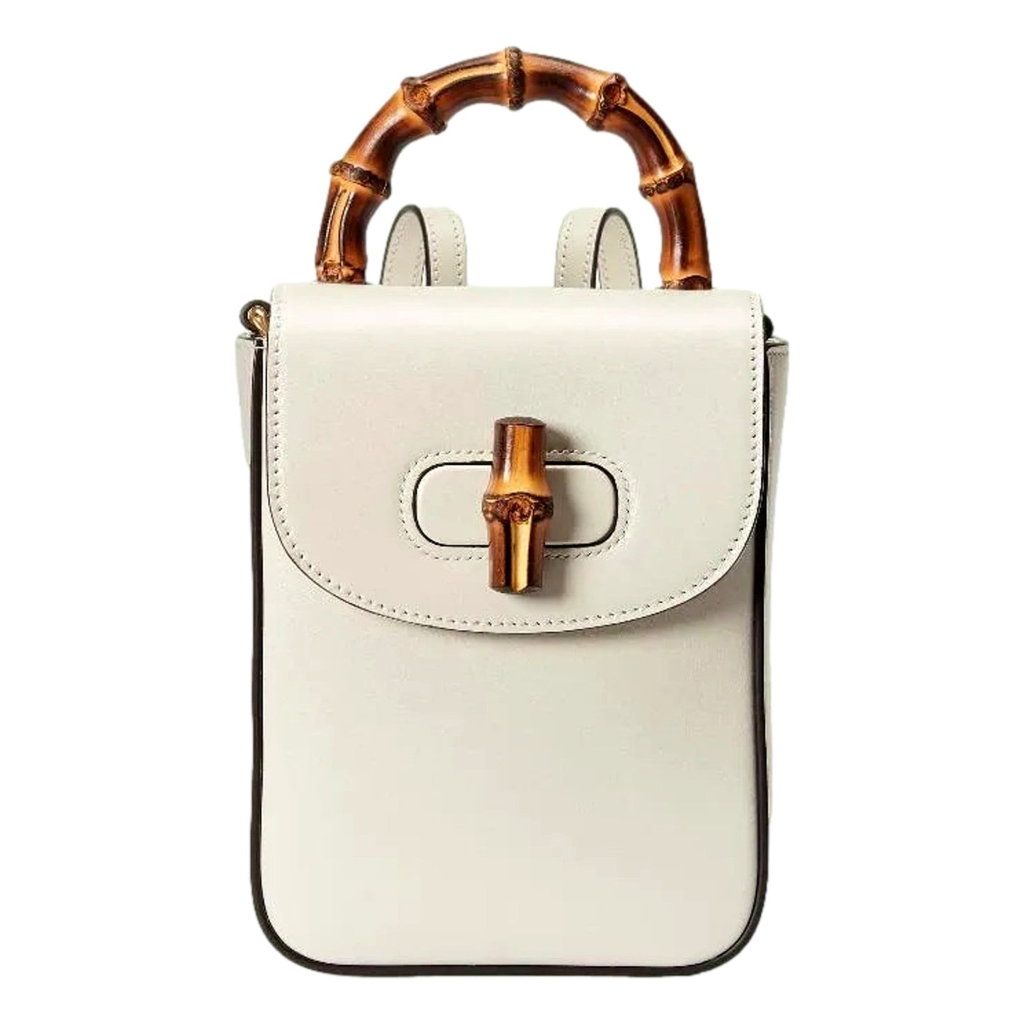 Gucci Bamboo Mini Handbag Top Handle Bag in Cream Leather
