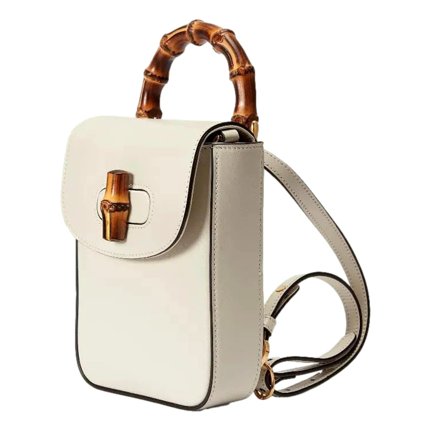 Gucci Bamboo Mini Handbag Top Handle Bag in Cream Leather
