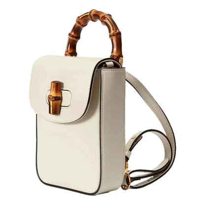 Gucci Bamboo Mini Handbag Top Handle Bag in Cream Leather