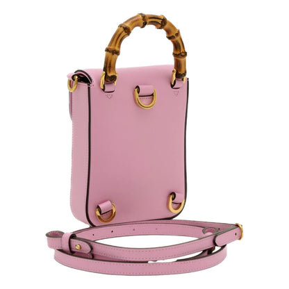 Gucci Bamboo Mini Handbag Top Handle Bag in Pink Leather