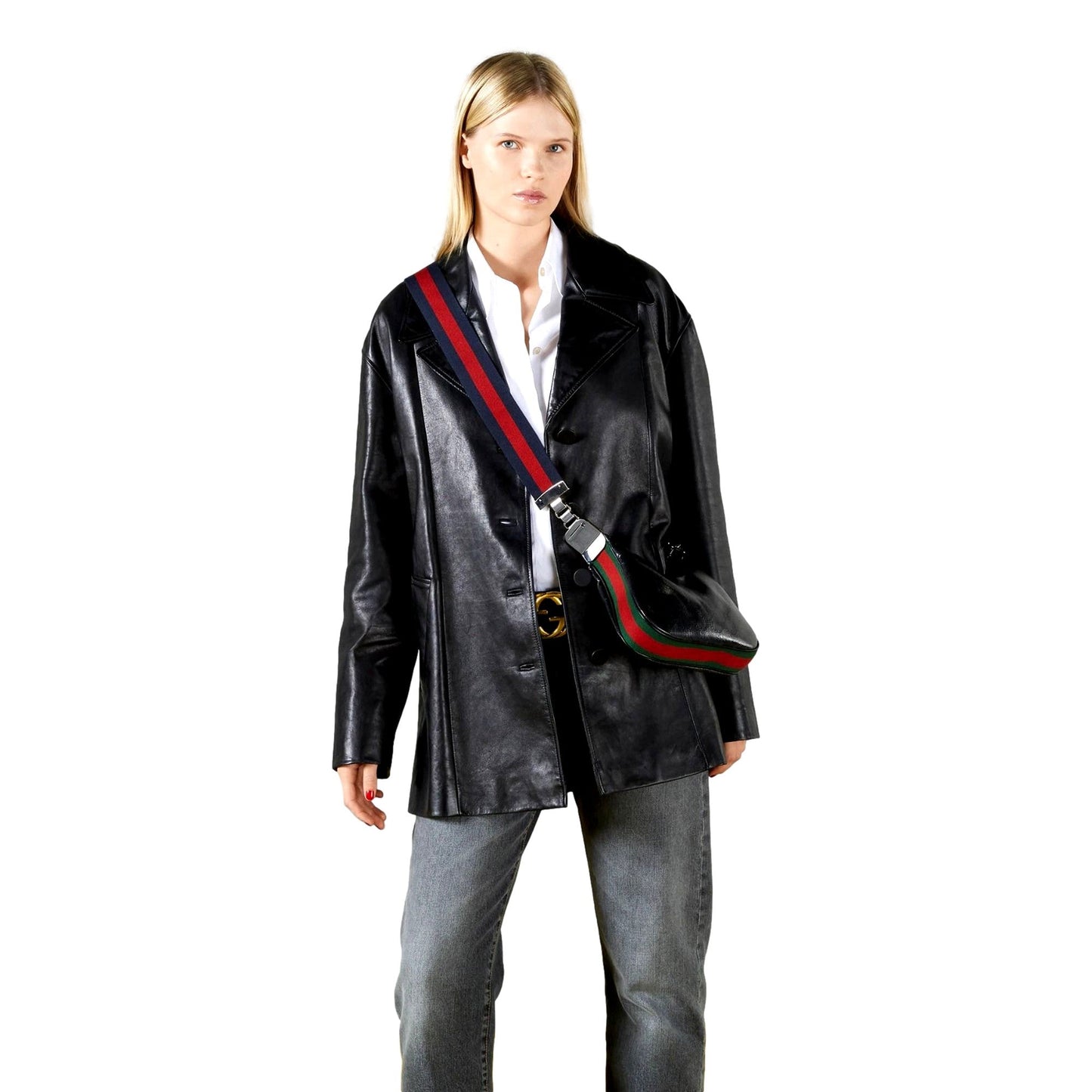 Gucci Attache Web Stripe Small Shoulder Bag Black Leather