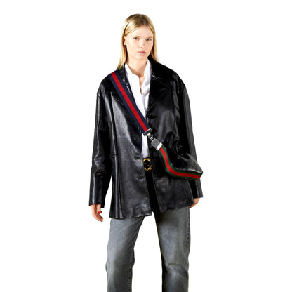 Gucci Attache Web Stripe Small Shoulder Bag Black Leather