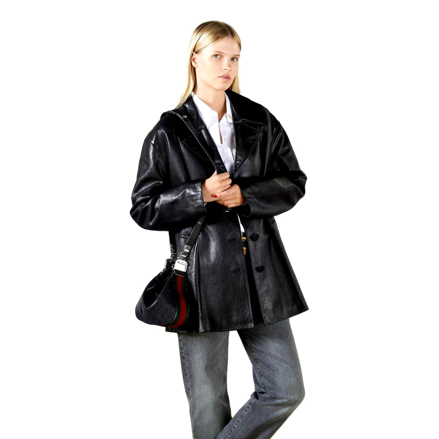 Gucci Attache Web Stripe Small Shoulder Bag Black Leather