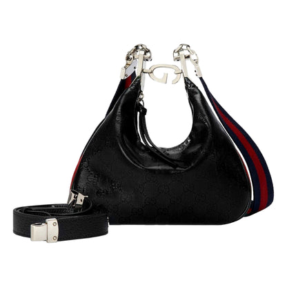 Gucci Attache Web Stripe Small Shoulder Bag Black Leather
