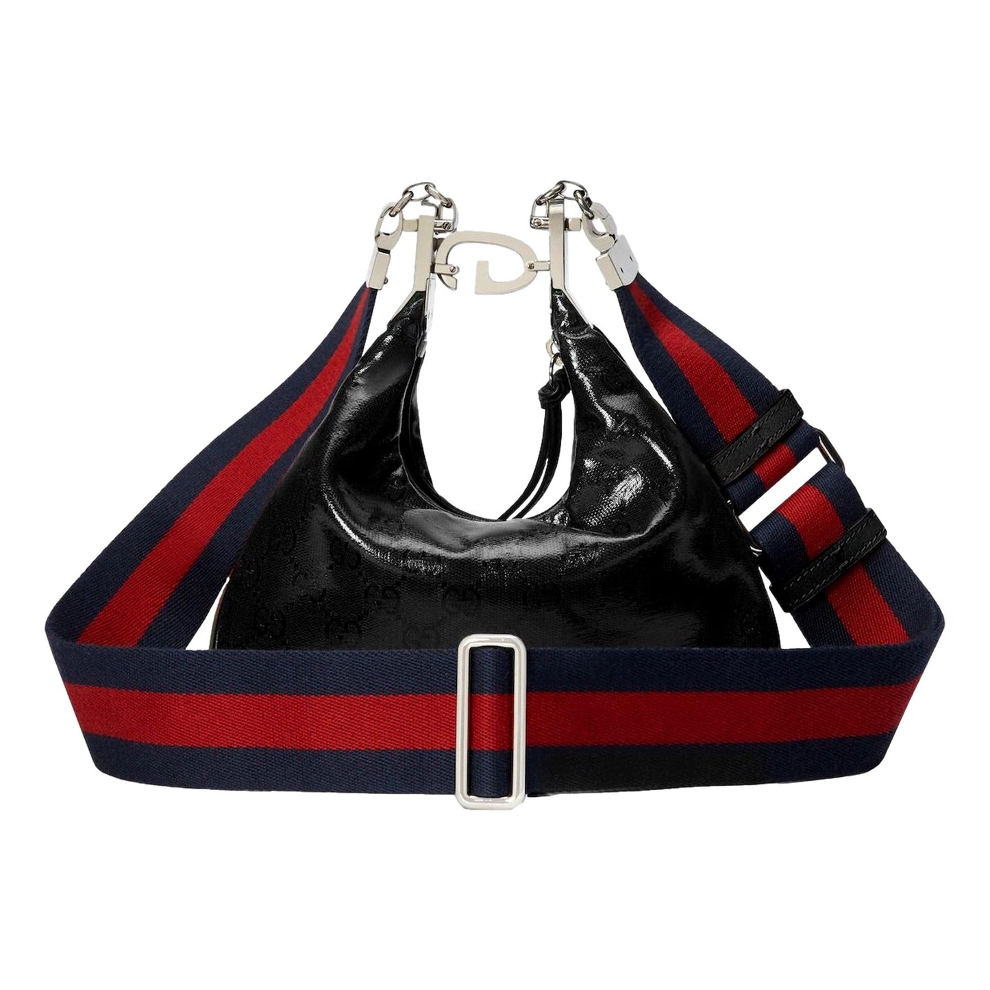 Gucci Attache Web Stripe Small Shoulder Bag Black Leather