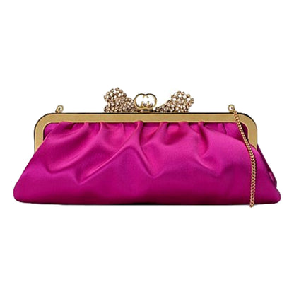 Gucci Broadway Fuchsia Satin Crystal Bow Clutch Chain Shoulder Bag