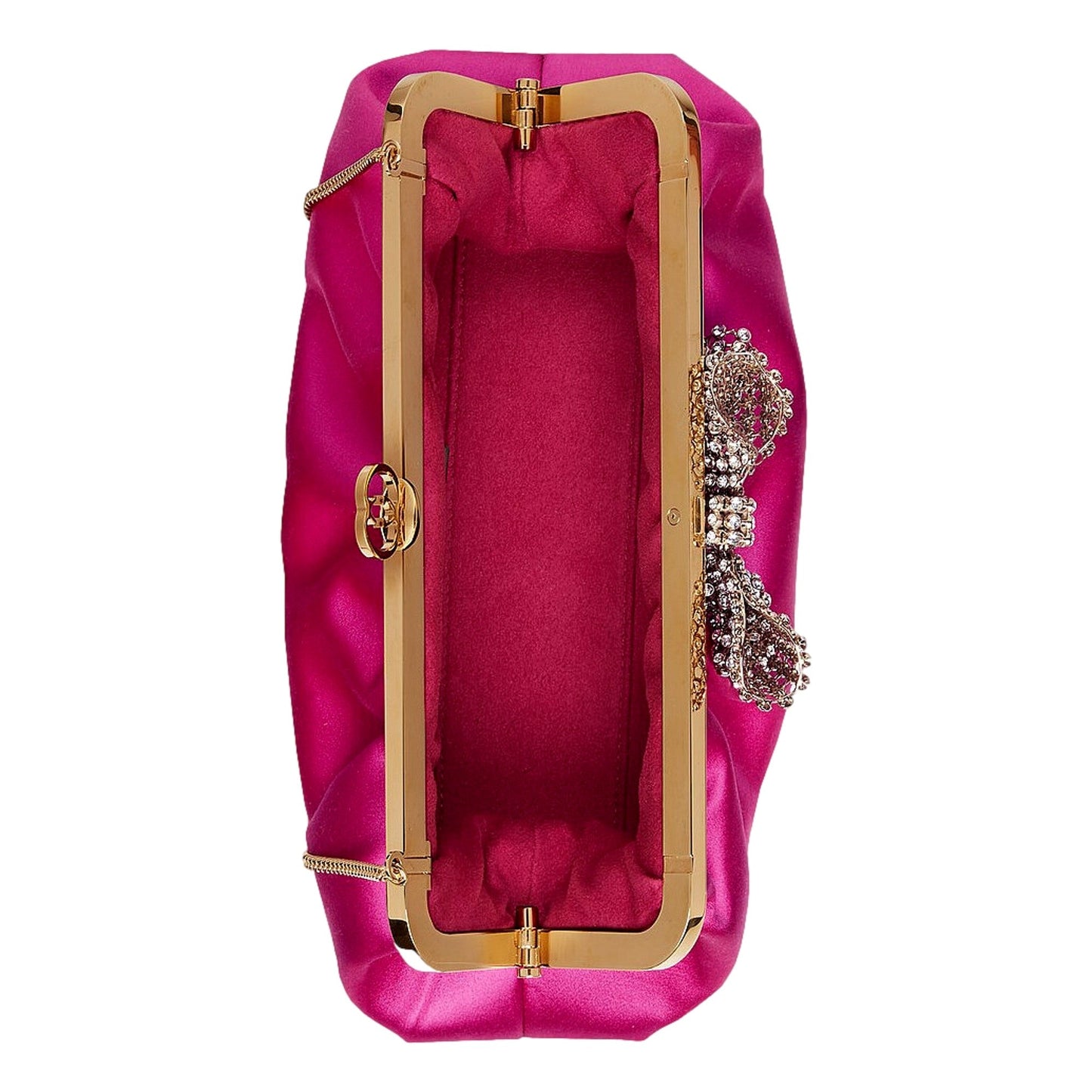 Gucci Broadway Fuchsia Satin Crystal Bow Clutch Chain Shoulder Bag