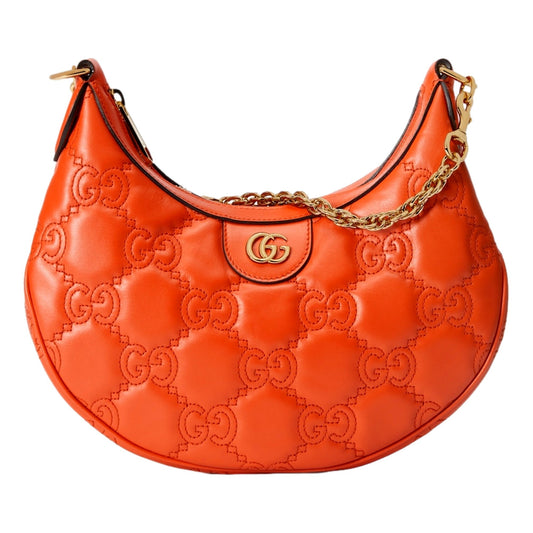 Gucci GG Quilted Matelassé Leather Small Shoulder Handbag In Orange