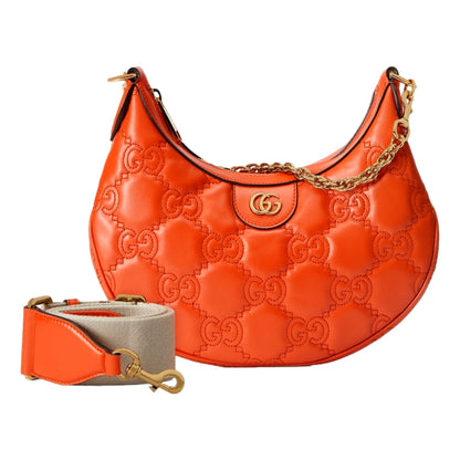 Gucci GG Quilted Matelassé Leather Small Shoulder Handbag In Orange