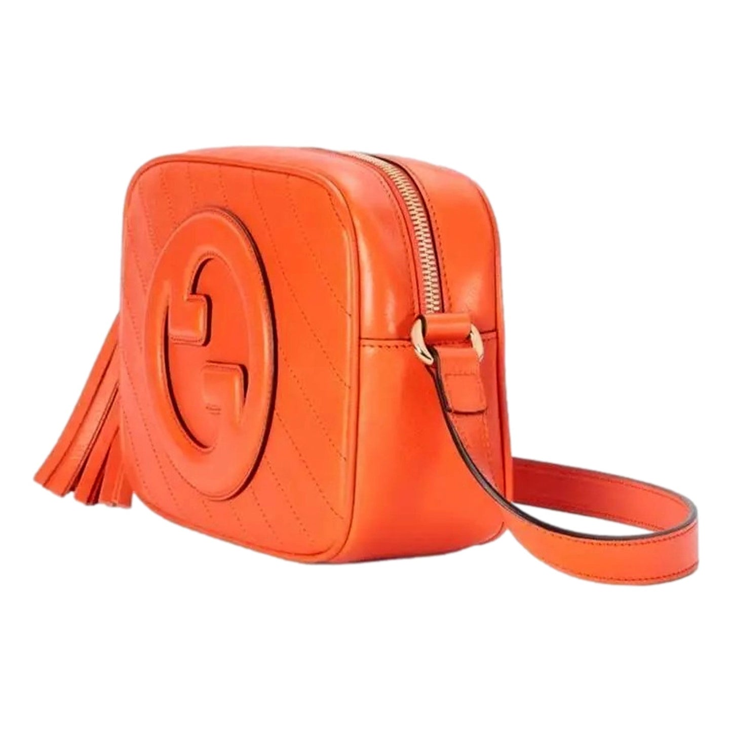 Gucci Blondie GG Patch Diagonal Stitching Orange Leather Crossbody Handbag