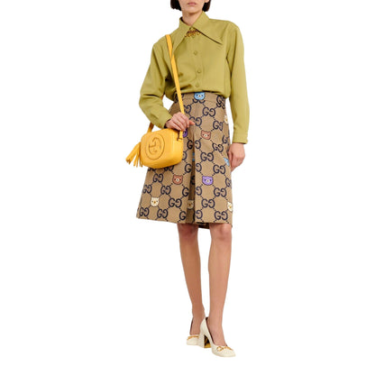 Gucci Blondie GG Patch Diagonal Stitching Yellow Leather Crossbody Handbag