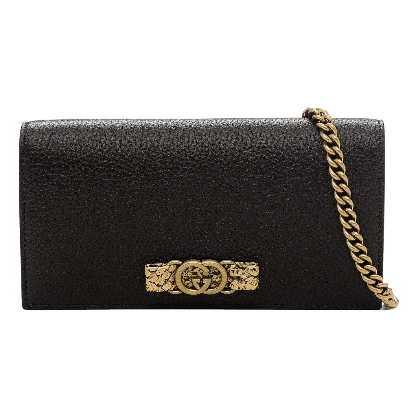 Gucci Interlocking Double G Python Leather Bow Chain Wallet Black