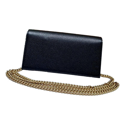 Gucci Interlocking Double G Python Leather Bow Chain Wallet Black