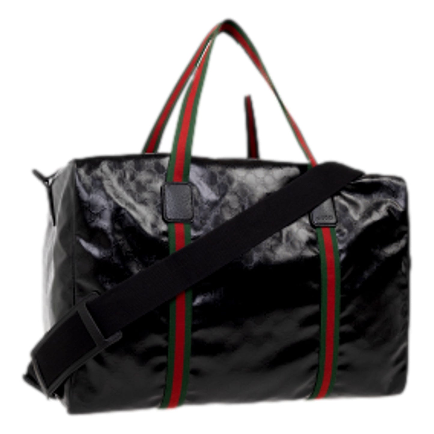 Gucci GG Black Glossy ‘Duffle Maxi’ Calfskin Leather Trim Duffel Bag
