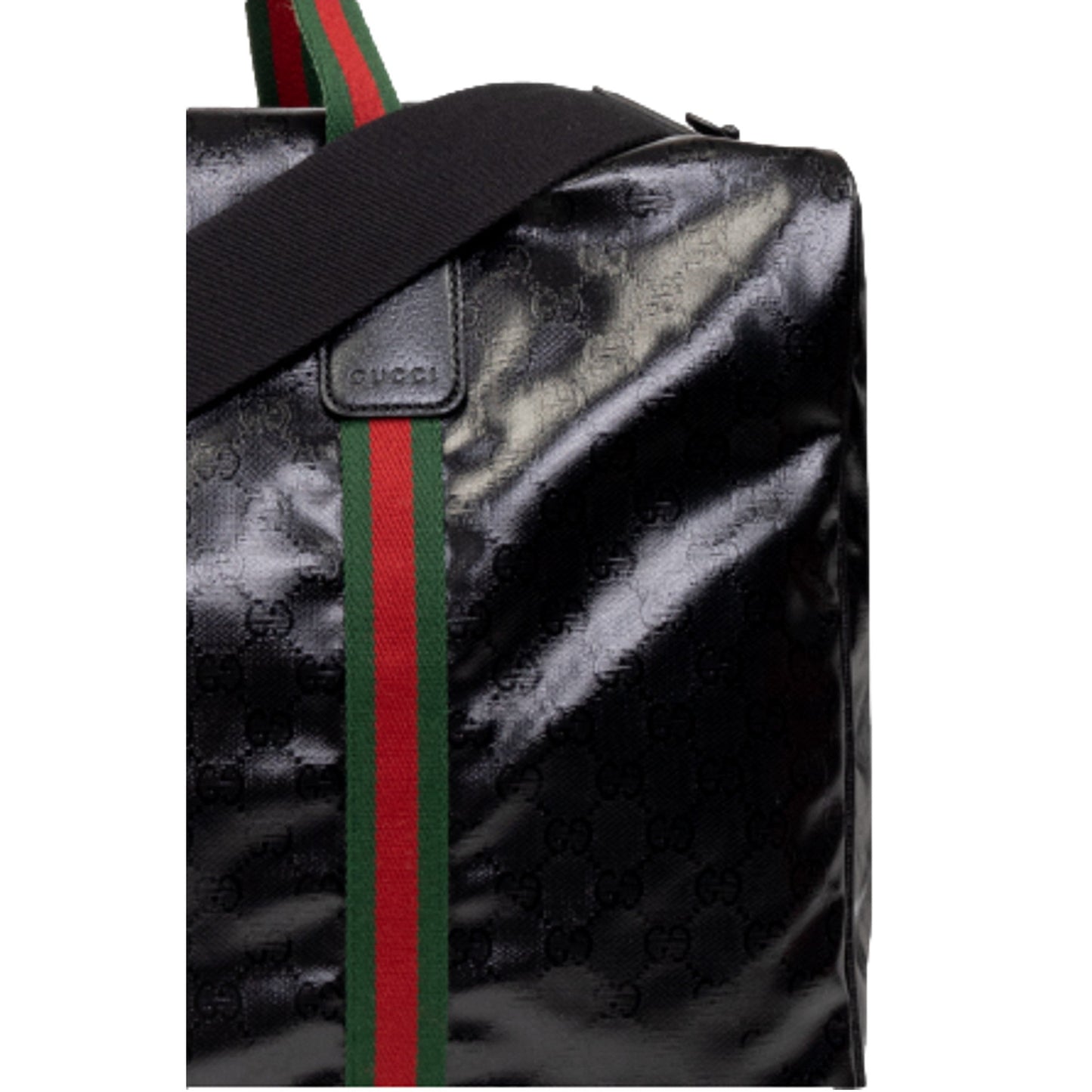Gucci GG Black Glossy ‘Duffle Maxi’ Calfskin Leather Trim Duffel Bag