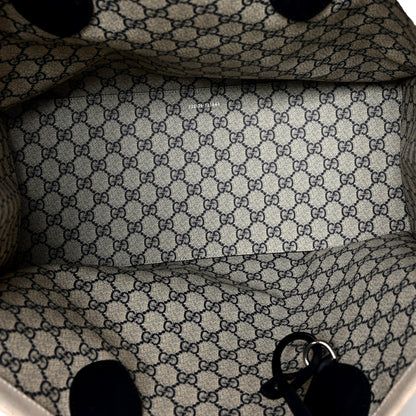 Gucci Supreme Canvas Beige Calfskin Logo Print Large Tote Bag Navy Multicolor