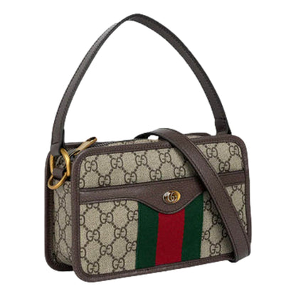 Gucci Ophida GG Supreme Canvas Leather Webstripe Top Handle Crossbody Handbag